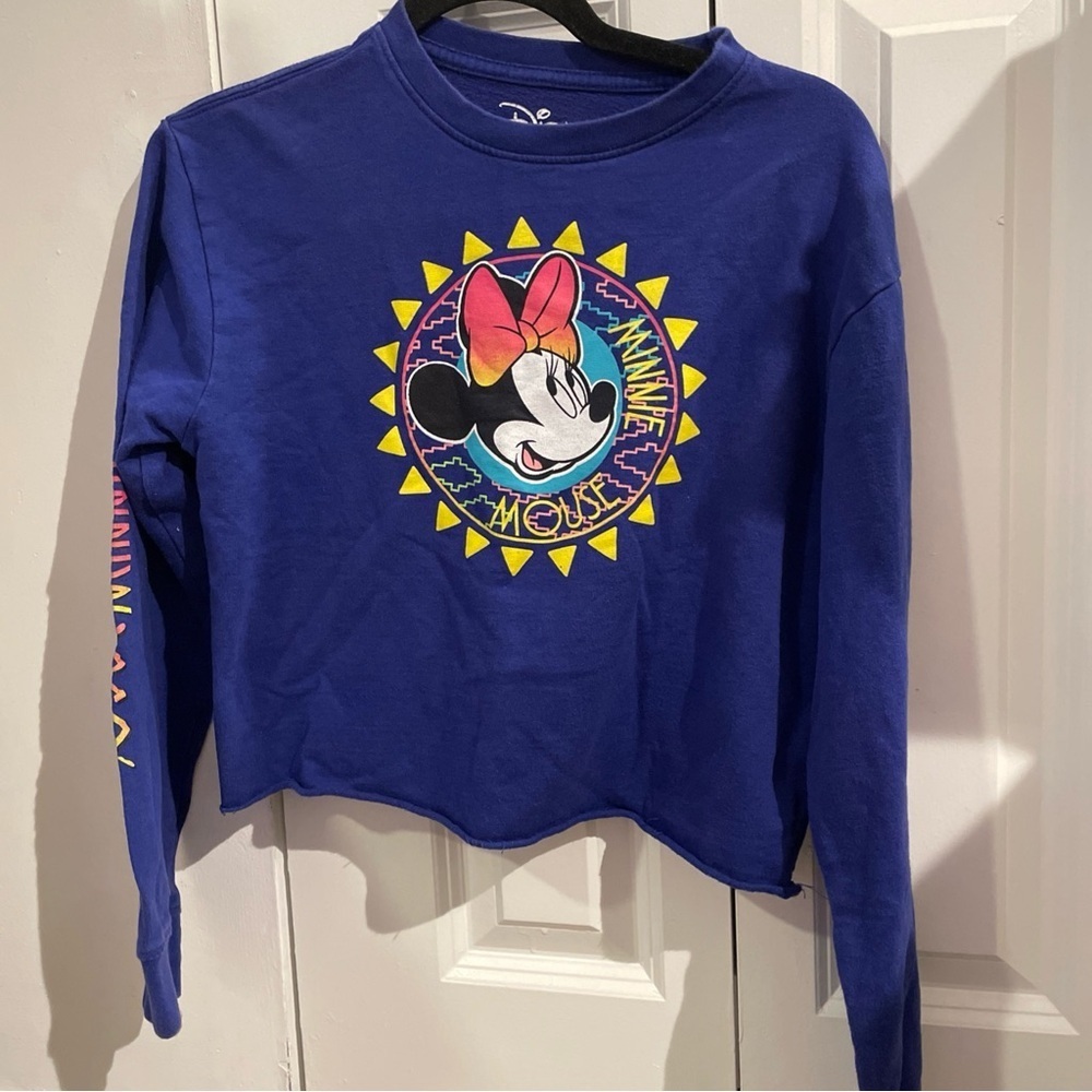 Disney Blue Minnie Mouse Cropped Sweatshirt with Pink Bow